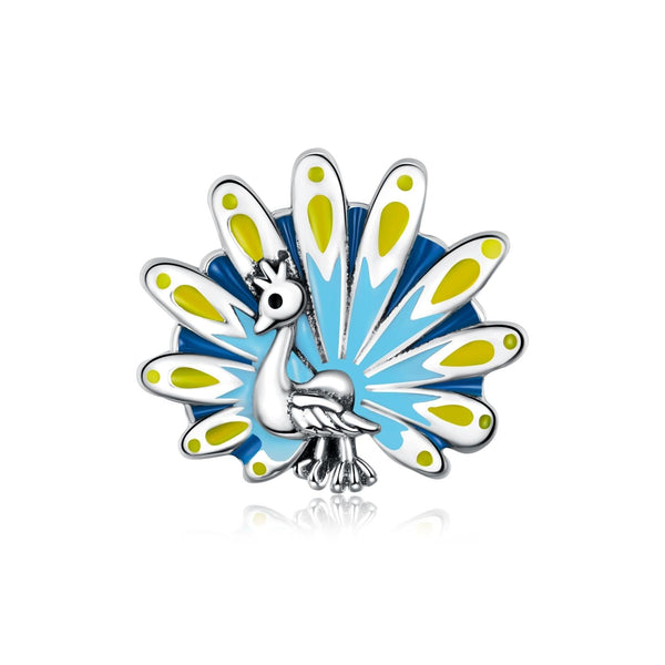 Peacock Enamel Sterling Silver Bead Charm Pendant Bracelet Necklace