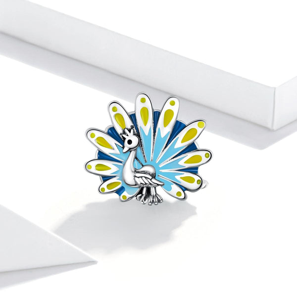 Peacock Enamel Sterling Silver Bead Charm Pendant Bracelet Necklace