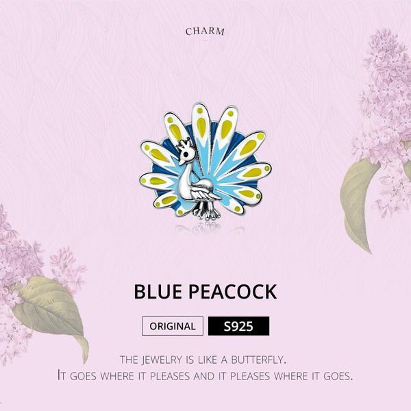 Peacock Enamel Sterling Silver Bead Charm Pendant Bracelet Necklace