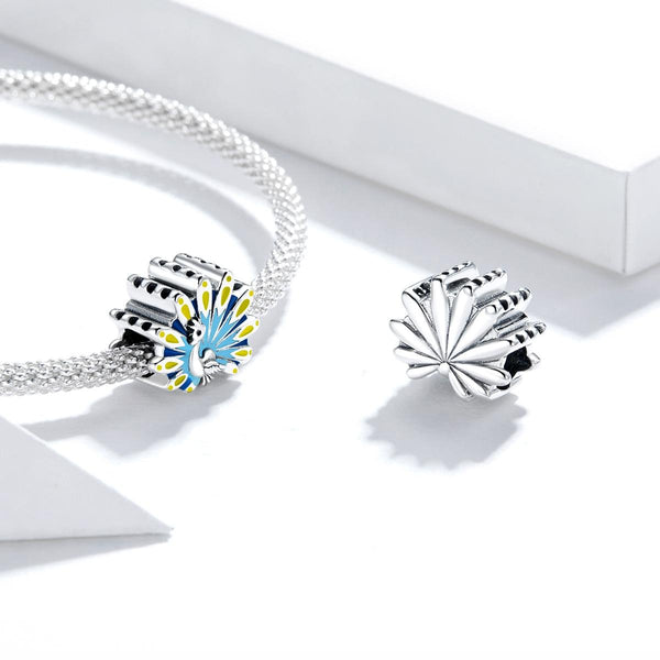 Peacock Enamel Sterling Silver Bead Charm Pendant Bracelet Necklace