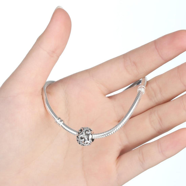 Swirl Pave Crystal Sterling Silver CZ Bead Charm Pendant Bracelet Necklace