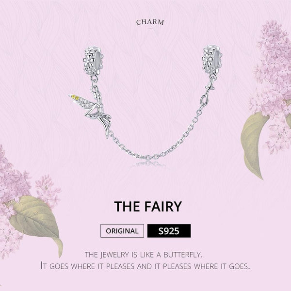 Fairy Platinum Plated Sterling Silver Zircon CZ Safety Chain For Bracelet
