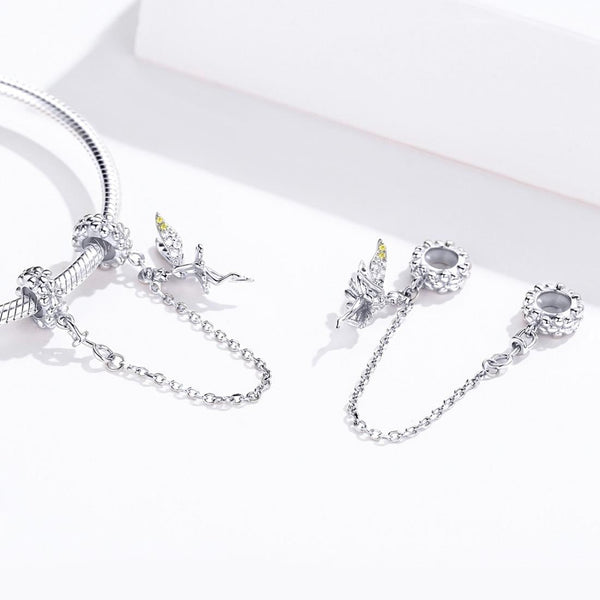 Fairy Platinum Plated Sterling Silver Zircon CZ Safety Chain For Bracelet