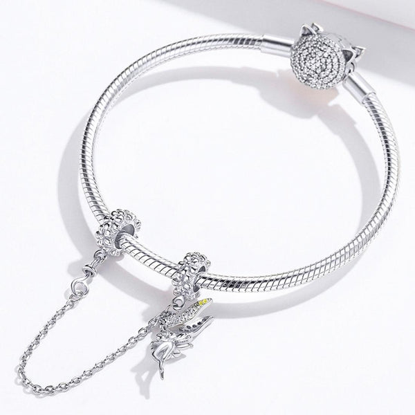 Fairy Platinum Plated Sterling Silver Zircon CZ Safety Chain For Bracelet