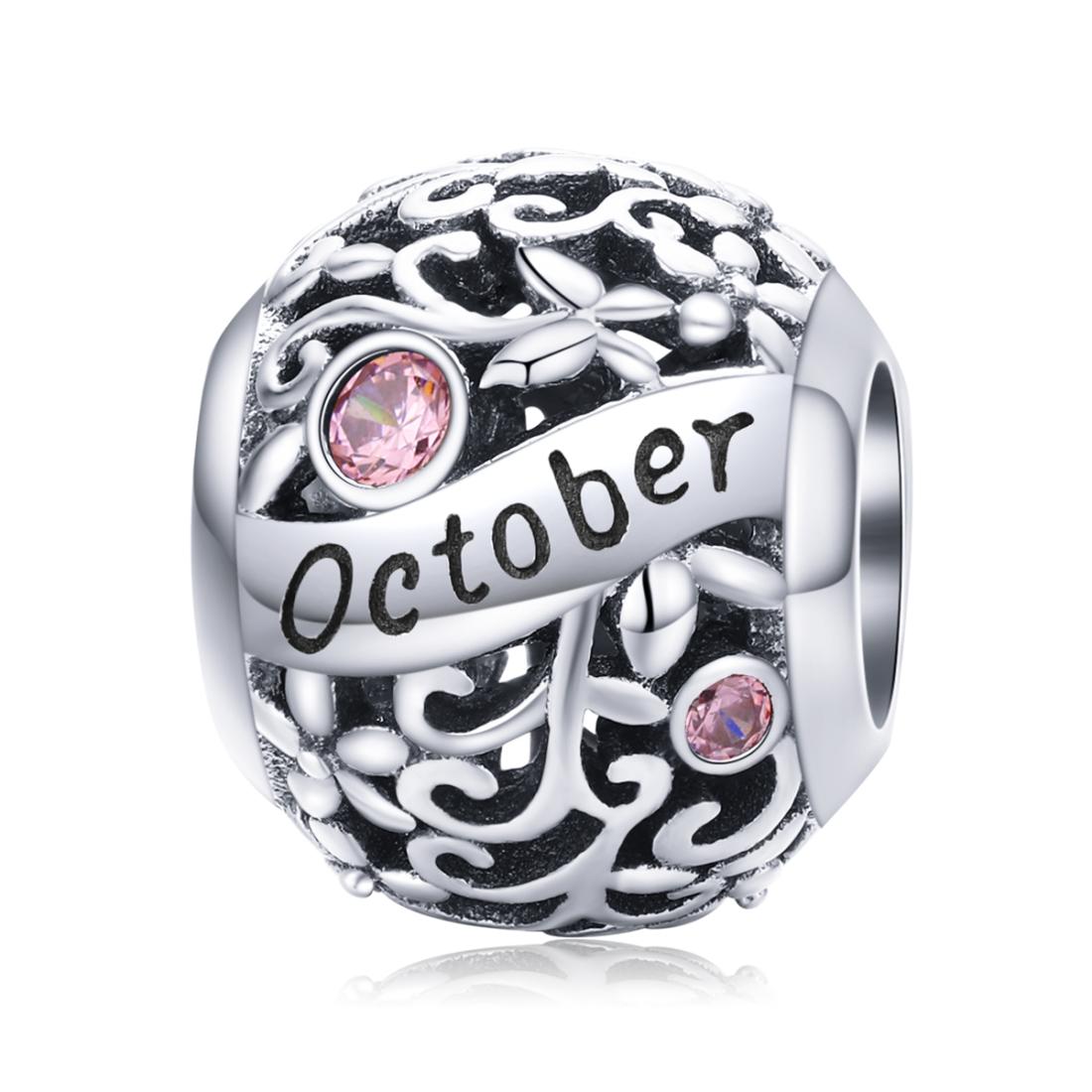 Tourmaline October Birthstone Sterling Silver Zircon CZ Bead Charm Bracelet Necklace