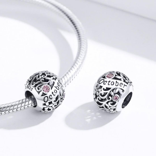 Tourmaline October Birthstone Sterling Silver Zircon CZ Bead Charm Bracelet Necklace