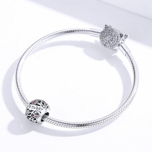 Tourmaline October Birthstone Sterling Silver Zircon CZ Bead Charm Bracelet Necklace