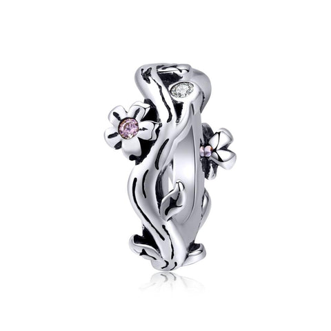 Cherry Blossom Sterling Silver Zircon CZ Bead Charm Bracelet Necklace