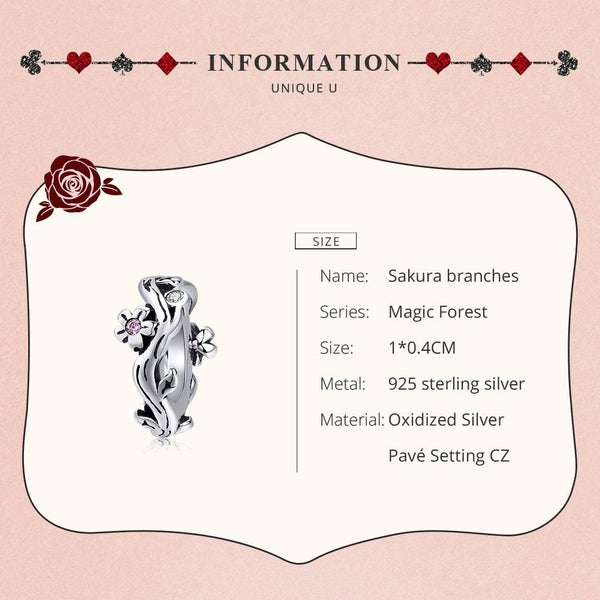 Cherry Blossom Sterling Silver Zircon CZ Bead Charm Bracelet Necklace