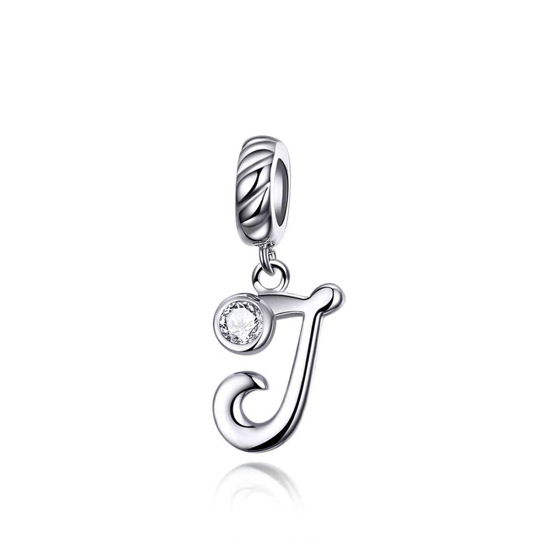 J Letter Initial Platinum Plated Sterling Silver Crystal Zircon Charm Bracelet Necklace