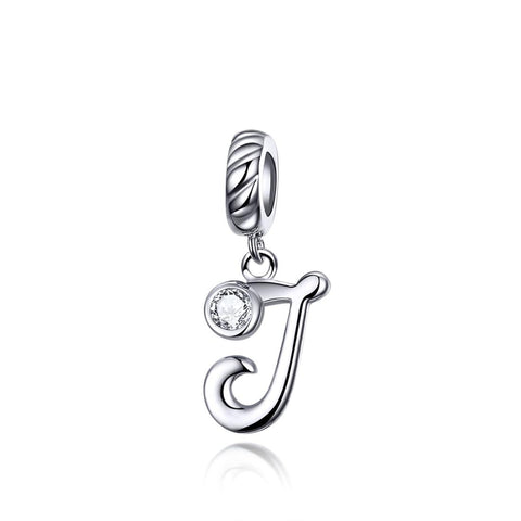 J Letter Initial Platinum Plated Sterling Silver Crystal Zircon Charm Bracelet Necklace