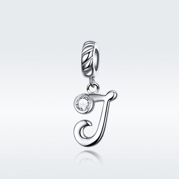 J Letter Initial Platinum Plated Sterling Silver Crystal Zircon Charm Bracelet Necklace