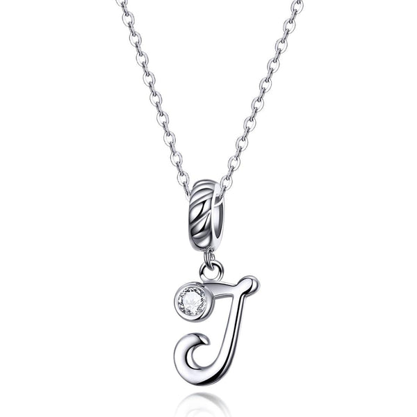 J Letter Initial Platinum Plated Sterling Silver Crystal Zircon Charm Bracelet Necklace