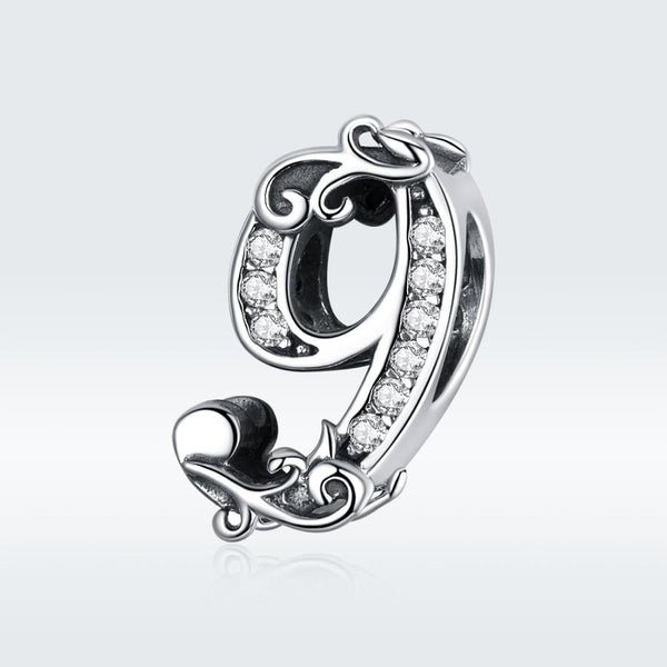 9 Number Numeral Sterling Silver Crystal Zircon CZ Bead Charm Bracelet Necklace