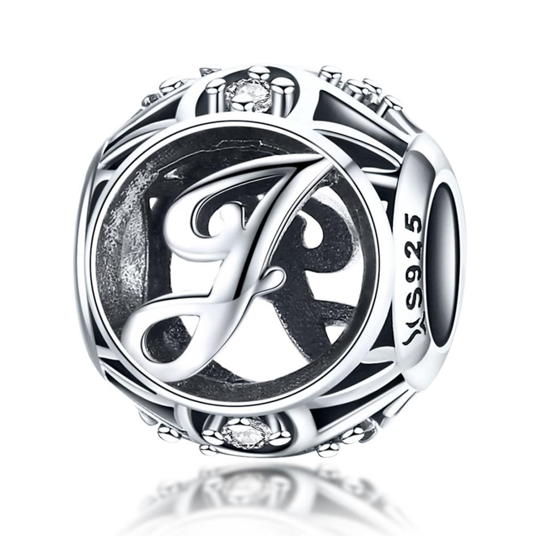 J Initial Letter Sterling Silver Zircon CZ Bead Charm Bracelet Necklace
