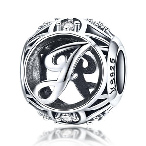 J Initial Letter Sterling Silver Zircon CZ Bead Charm Bracelet Necklace