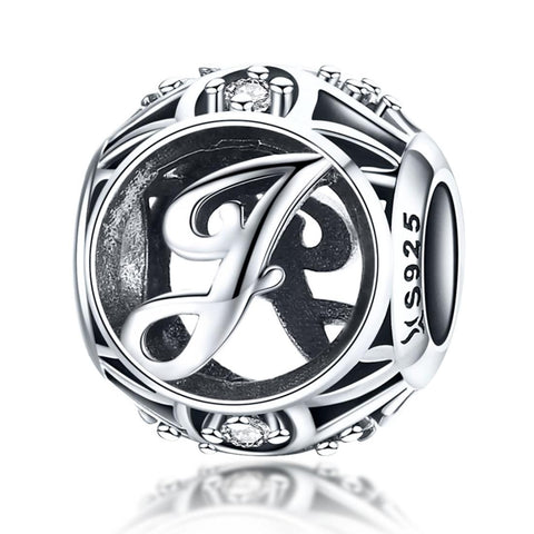 J Initial Letter Sterling Silver Zircon CZ Bead Charm Bracelet Necklace