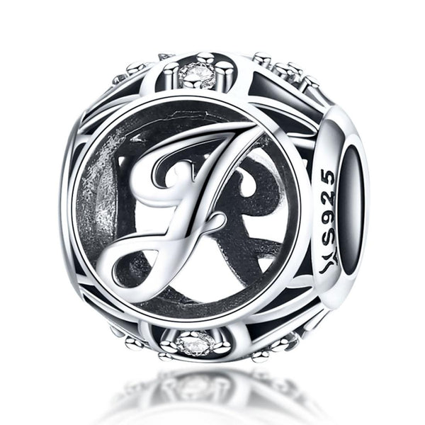 J Initial Letter Sterling Silver Zircon CZ Bead Charm Bracelet Necklace