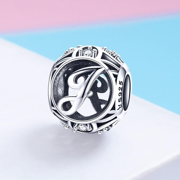 J Initial Letter Sterling Silver Zircon CZ Bead Charm Bracelet Necklace