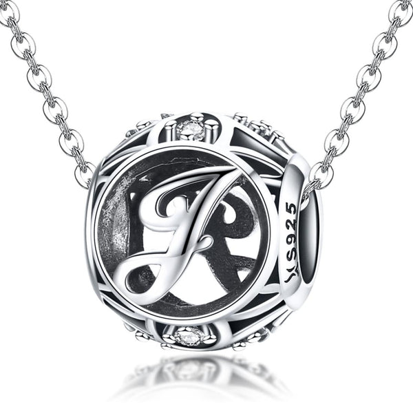 J Initial Letter Sterling Silver Zircon CZ Bead Charm Bracelet Necklace