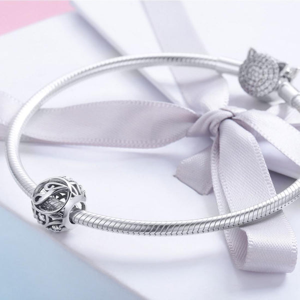 J Initial Letter Sterling Silver Zircon CZ Bead Charm Bracelet Necklace