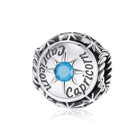 Capricorn Zodiac Sterling Silver Zircon CZ Bead Charm Bracelet Necklace