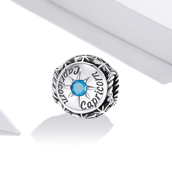 Capricorn Zodiac Sterling Silver Zircon CZ Bead Charm Bracelet Necklace