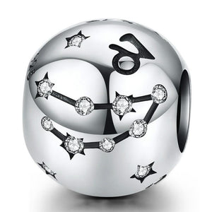 Capricorn Zodiac Constellation Sterling Silver Zircon CZ Bead Charm Bracelet Necklace