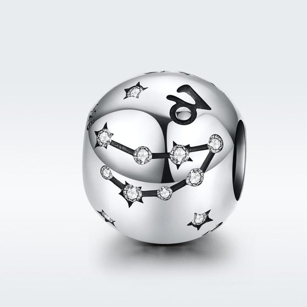 Capricorn Zodiac Constellation Sterling Silver Zircon CZ Bead Charm Bracelet Necklace