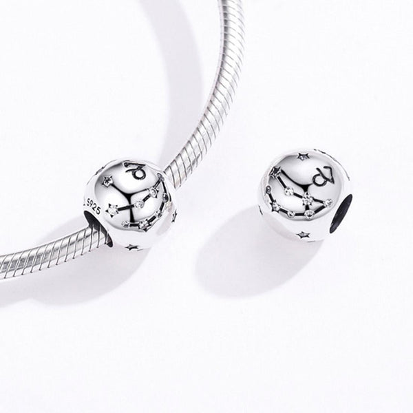 Capricorn Zodiac Constellation Sterling Silver Zircon CZ Bead Charm Bracelet Necklace