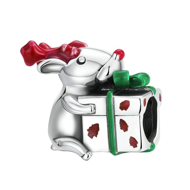 Christmas Enamel Sterling Silver Bead Charm Bracelet Necklace Pendant