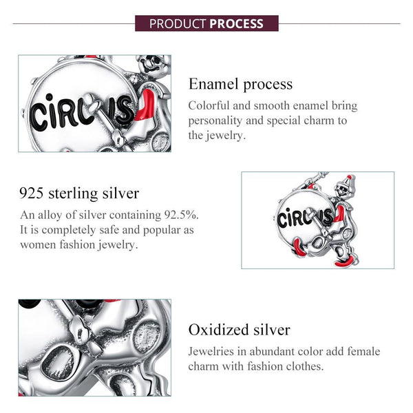 Circus Clown Enamel Sterling Silver Bead Charm Pendant Bracelet Necklace