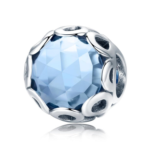 Blue Crystal Sterling Silver Bead Charm Bracelet Necklace Pendant