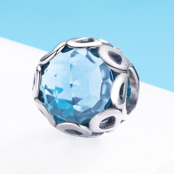 Blue Crystal Sterling Silver Bead Charm Bracelet Necklace Pendant