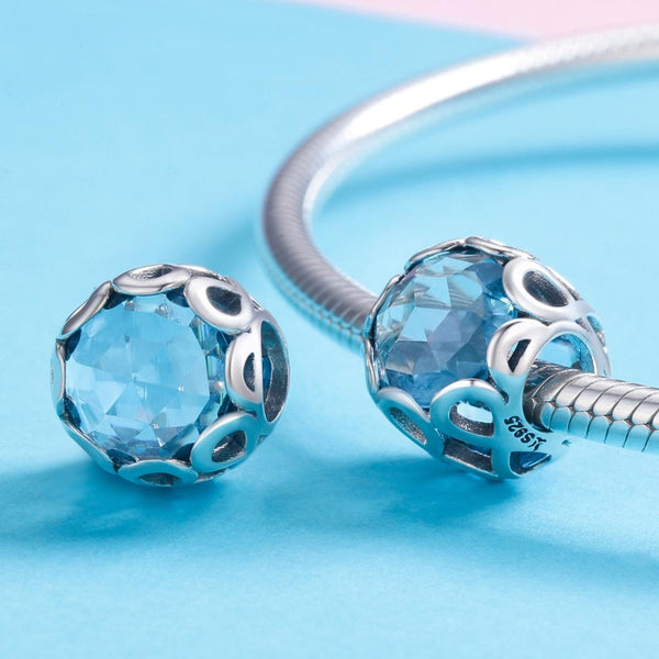 Blue Crystal Sterling Silver Bead Charm Bracelet Necklace Pendant