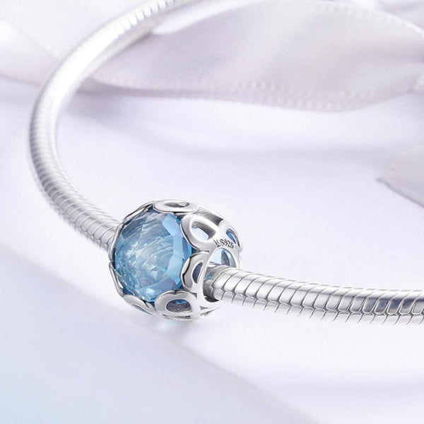 Blue Crystal Sterling Silver Bead Charm Bracelet Necklace Pendant