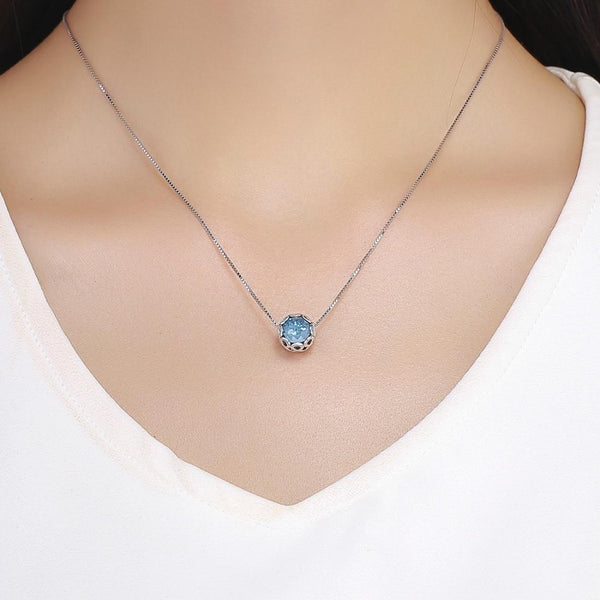 Blue Crystal Sterling Silver Bead Charm Bracelet Necklace Pendant