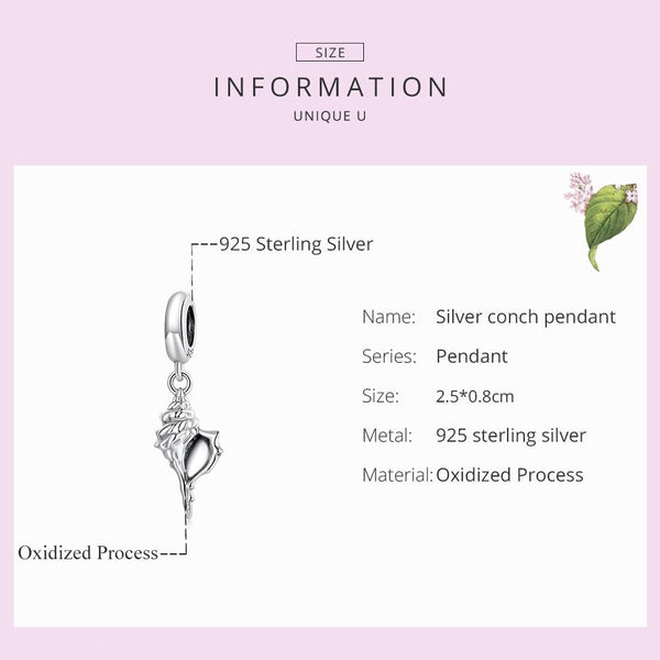 Conch Shell Seashell Sterling Silver Bead Charm Bracelet Necklace