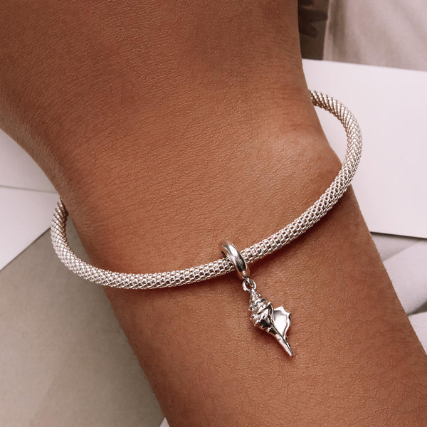 Conch Shell Seashell Sterling Silver Bead Charm Bracelet Necklace