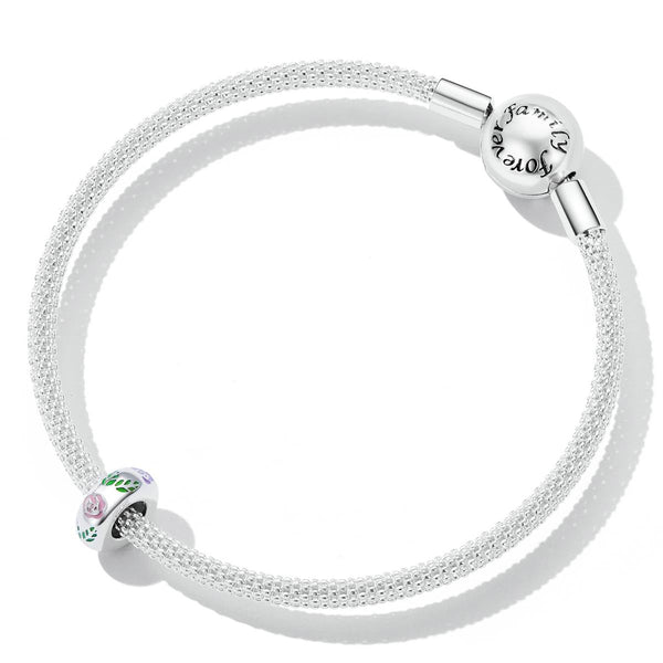 Rose Flower Enamel Sterling Silver Spacer Bead Charm Bracelet Necklace