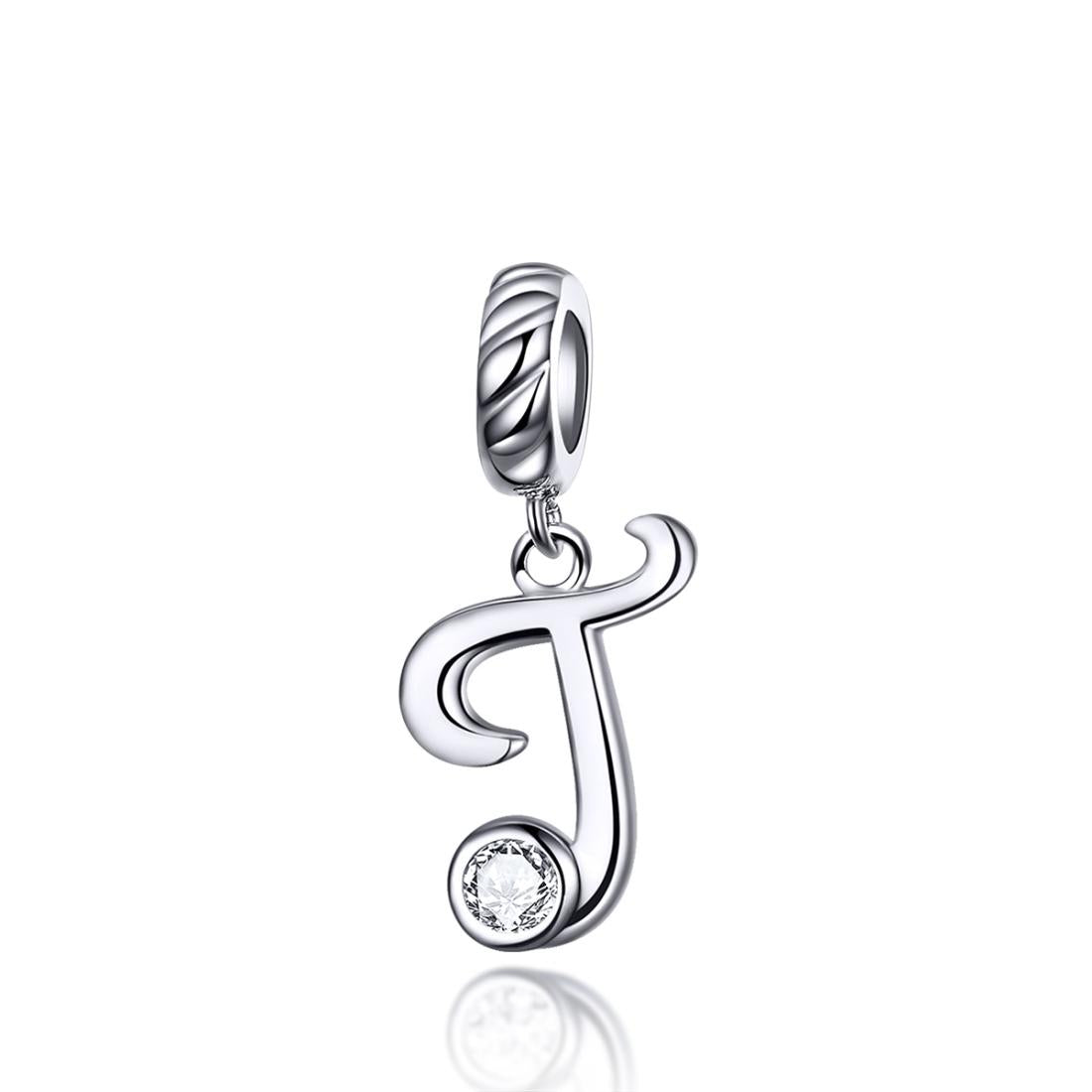 T Letter Initial Platinum Plated Sterling Silver Crystal Zircon Charm Bracelet Necklace