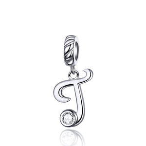 T Letter Initial Platinum Plated Sterling Silver Crystal Zircon Charm Bracelet Necklace