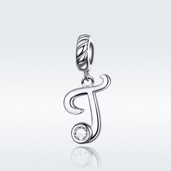 T Letter Initial Platinum Plated Sterling Silver Crystal Zircon Charm Bracelet Necklace