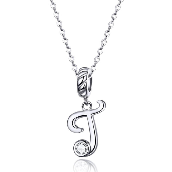 T Letter Initial Platinum Plated Sterling Silver Crystal Zircon Charm Bracelet Necklace