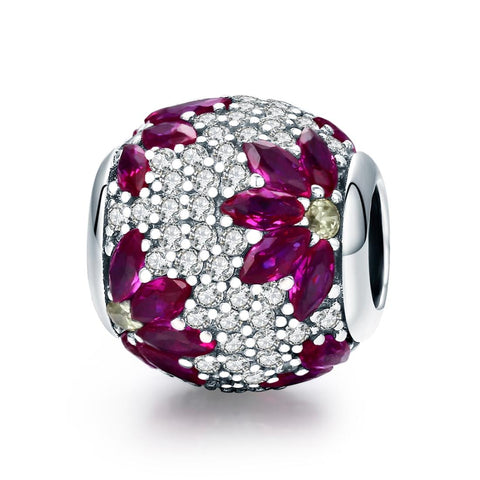 Flower Pave Crystal Sterling Silver Zircon CZ Bead Charm Pendant Bracelet Necklace