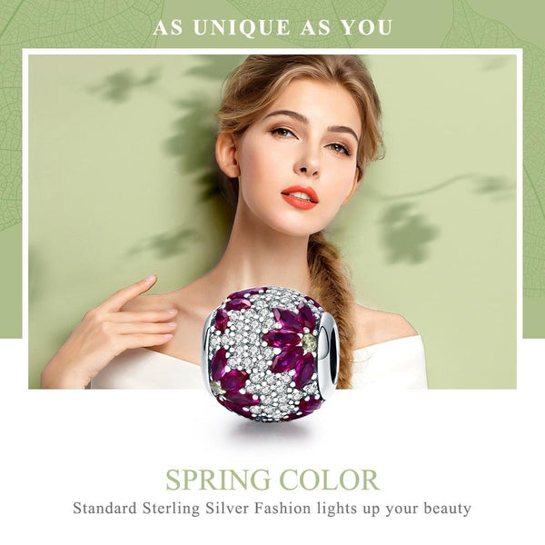 Flower Pave Crystal Sterling Silver Zircon CZ Bead Charm Pendant Bracelet Necklace