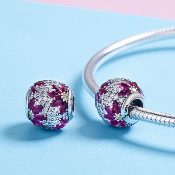 Flower Pave Crystal Sterling Silver Zircon CZ Bead Charm Pendant Bracelet Necklace