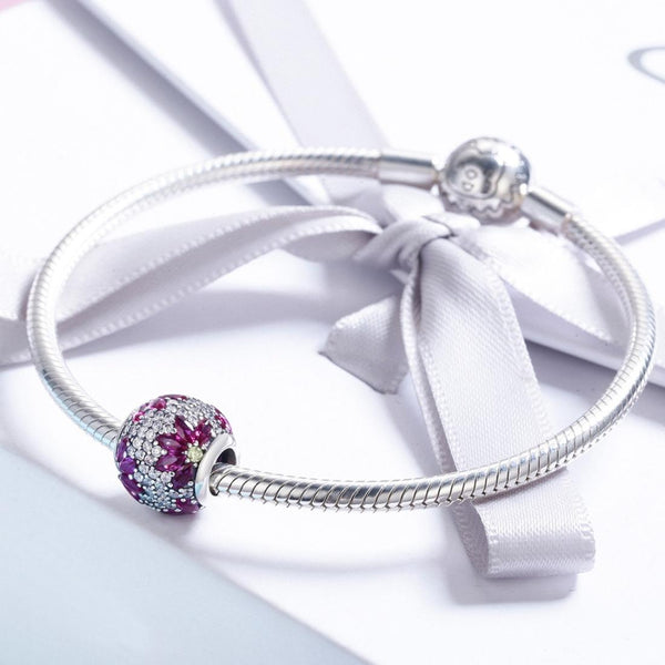 Flower Pave Crystal Sterling Silver Zircon CZ Bead Charm Pendant Bracelet Necklace
