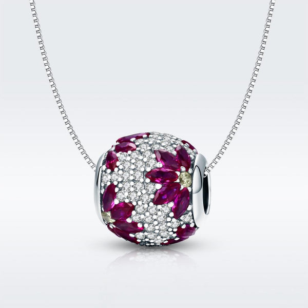 Flower Pave Crystal Sterling Silver Zircon CZ Bead Charm Pendant Bracelet Necklace