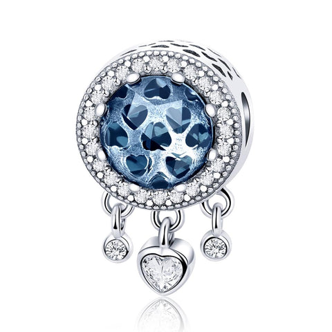 Blue Hearts Sterling Silver Zircon CZ Bead Charm Bracelet Necklace
